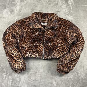Tiger Mist Leopard Print Cropped Puffer Jacket Women’s Size S